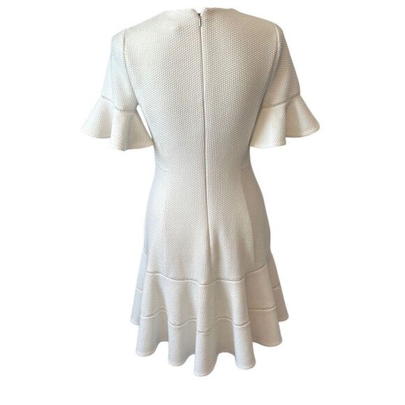 Rebecca Taylor V Neck Flutter Sleeve Peplum Hem MIDI Classic White Textured Dres - Picture 6 of 8